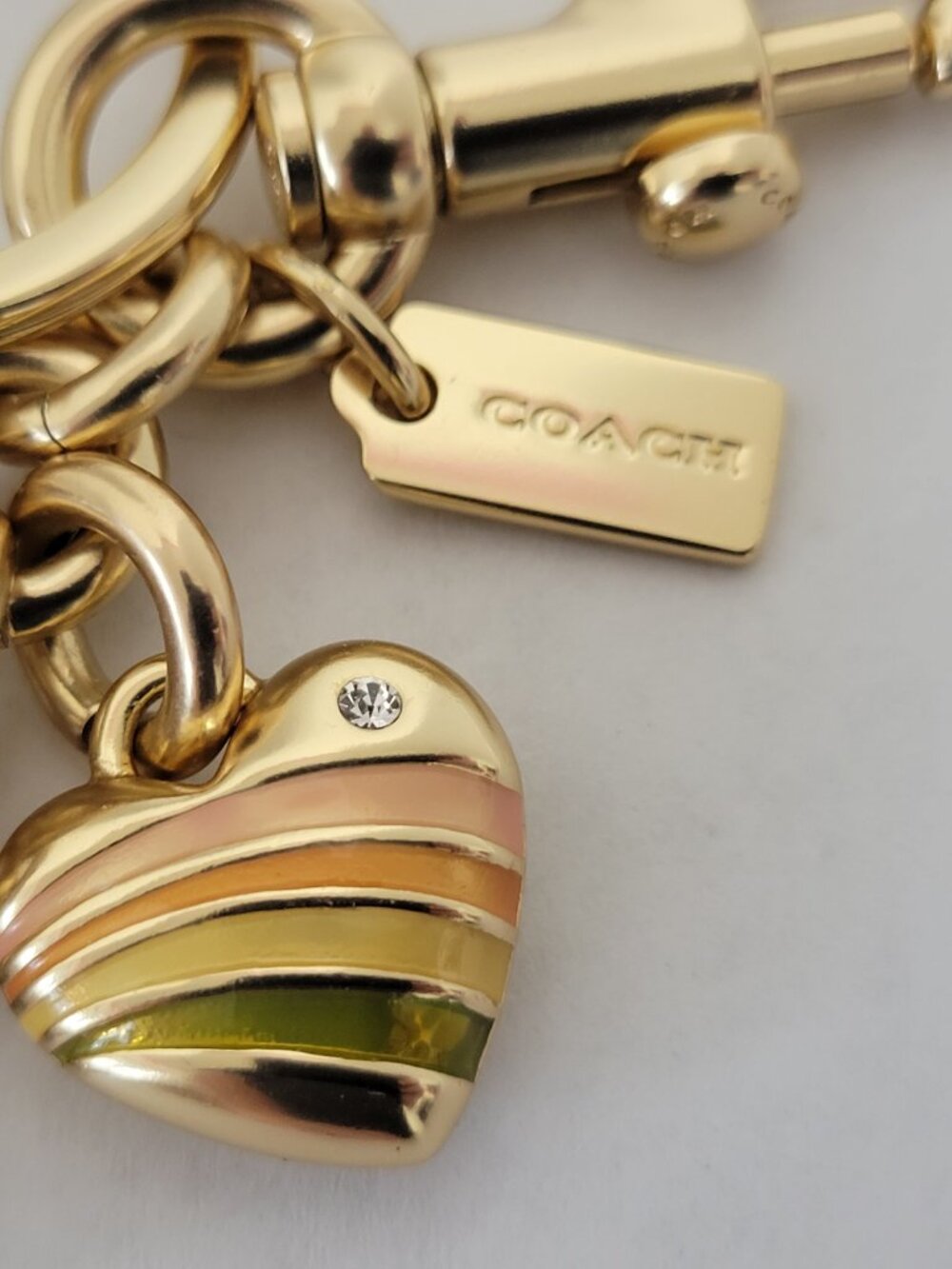 Coach Bag Charm Keychain Gold Pink White Key & Charms CP891 - Picture 4 of 9